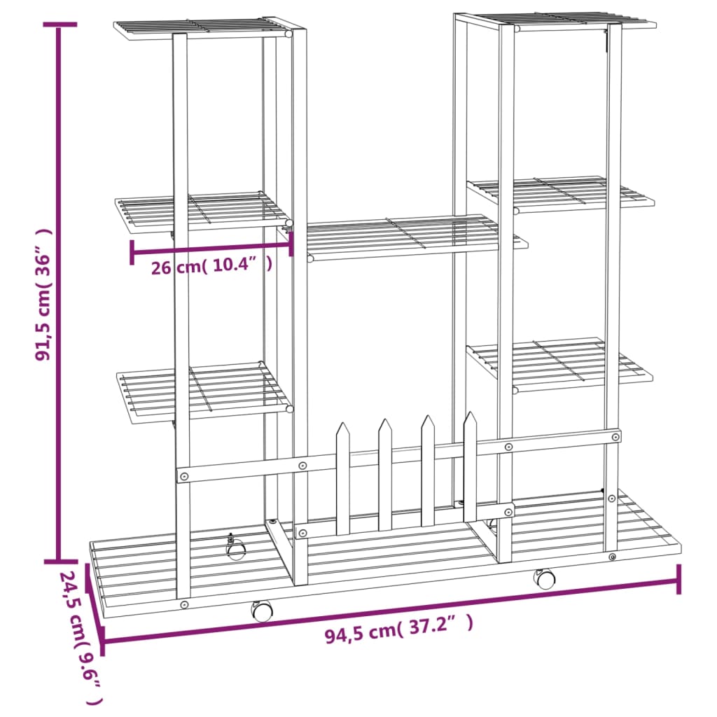 vidaXL Βάση Λουλουδιών με Ρόδες 94,5 x 24,5 x 91,5 εκ. Λευκή Σιδερένια