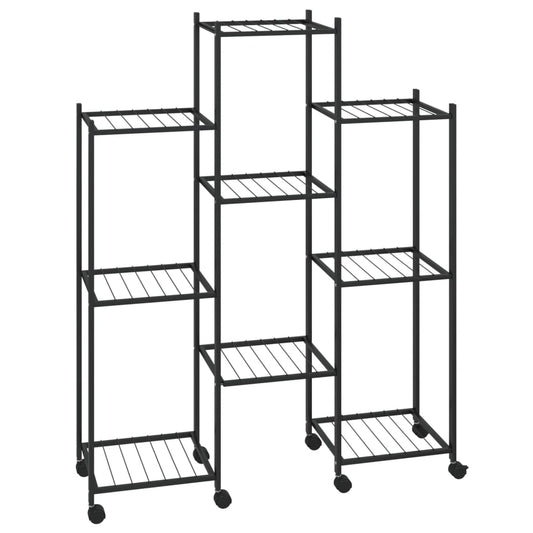 vidaXL Βάση Λουλουδιών με Ρόδες 83x25x103,5 εκ. Μαύρη Σιδερένια