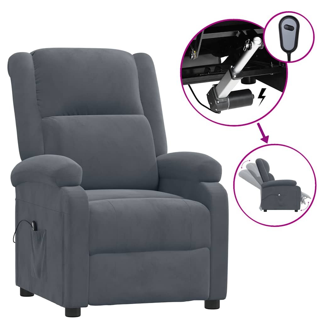 vidaXL Πολυθρόνα Ανακλινόμενη Ηλεκτρική Σκούρο Γκρι Βελούδινη