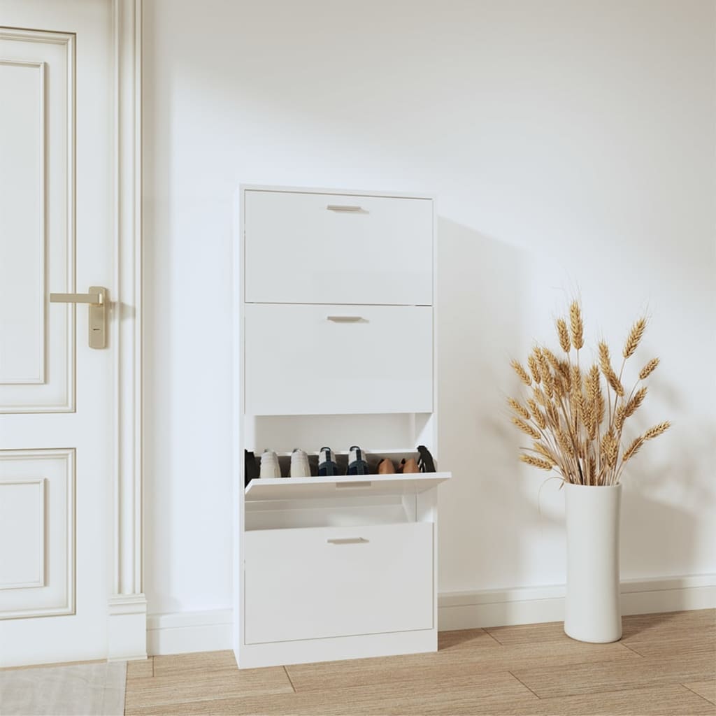 vidaXL Παπουτσοθήκη Γυαλιστερό Λευκό 59x17x150 εκ. Επεξεργασμένο Ξύλο