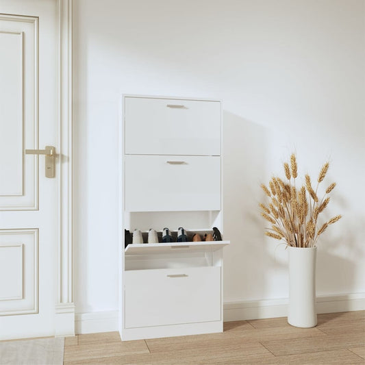 vidaXL Παπουτσοθήκη Γυαλιστερό Λευκό 59x17x150 εκ. Επεξεργασμένο Ξύλο
