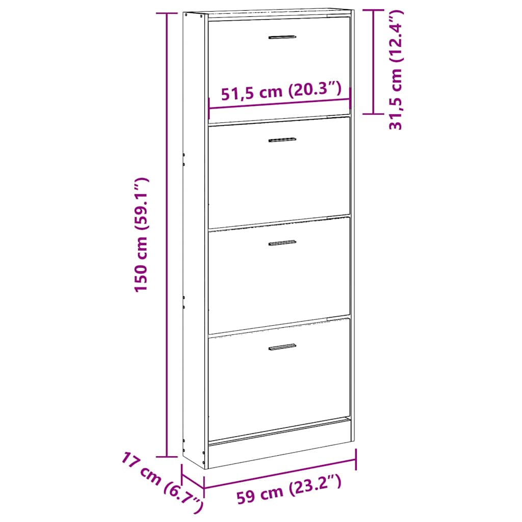vidaXL Παπουτσοθήκη Καφέ Δρυς 59x17x150 εκ. από Επεξεργασμένο Ξύλο