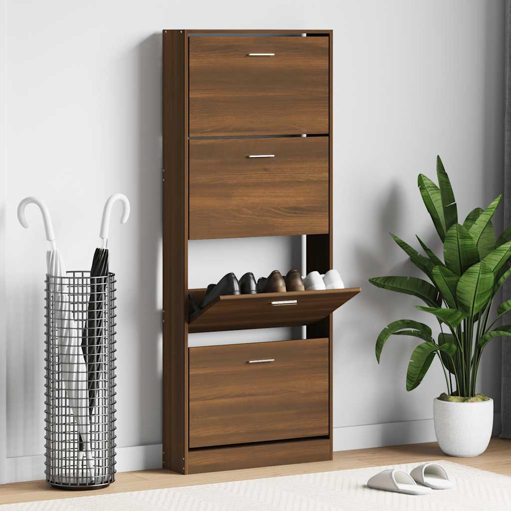 vidaXL Παπουτσοθήκη Καφέ Δρυς 59x17x150 εκ. από Επεξεργασμένο Ξύλο