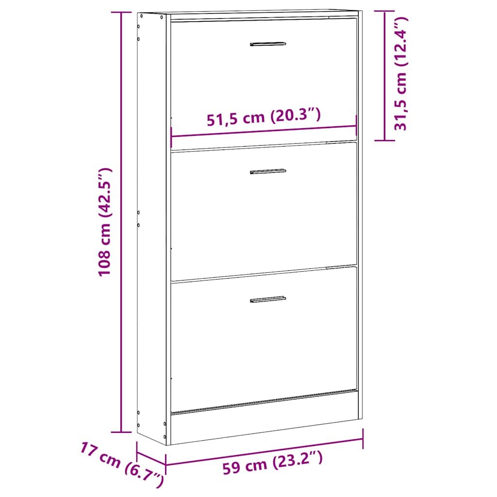 vidaXL Παπουτσοθήκη Καπνιστή Δρυς 59x17x108 εκ. από Επεξεργασμένο Ξύλο