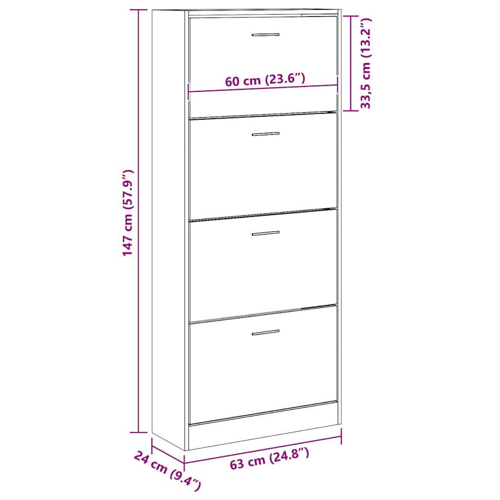 vidaXL Παπουτσοθήκη Λευκή 63 x 24 x 147 εκ. από Επεξεργασμένο Ξύλο
