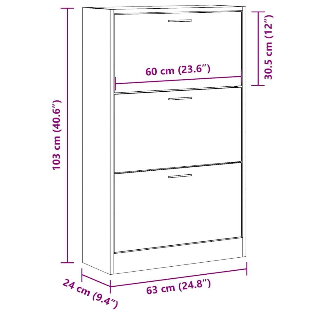 vidaXL Παπουτσοθήκη Καφέ Δρυς 63x24x103 εκ. από Επεξεργασμένο Ξύλο