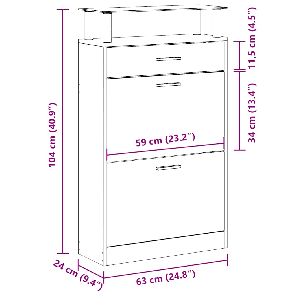vidaXL Παπουτσοθήκη Γκρι Sonoma 63x24x104 εκ. από Επεξεργασμένο Ξύλο