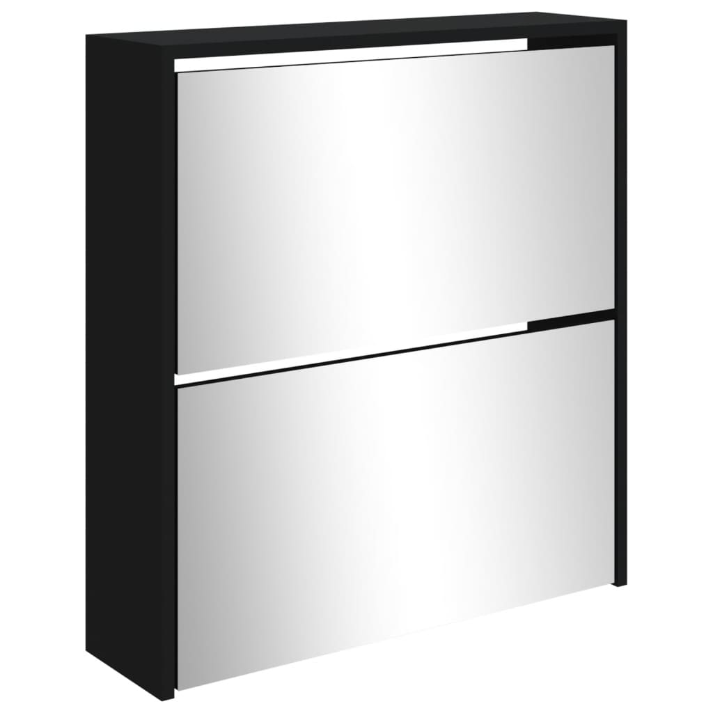 vidaXL Παπουτσοθήκη με Καθρέφτη 2 Επιπέδων Μαύρη 63 x 17 x 67 εκ.