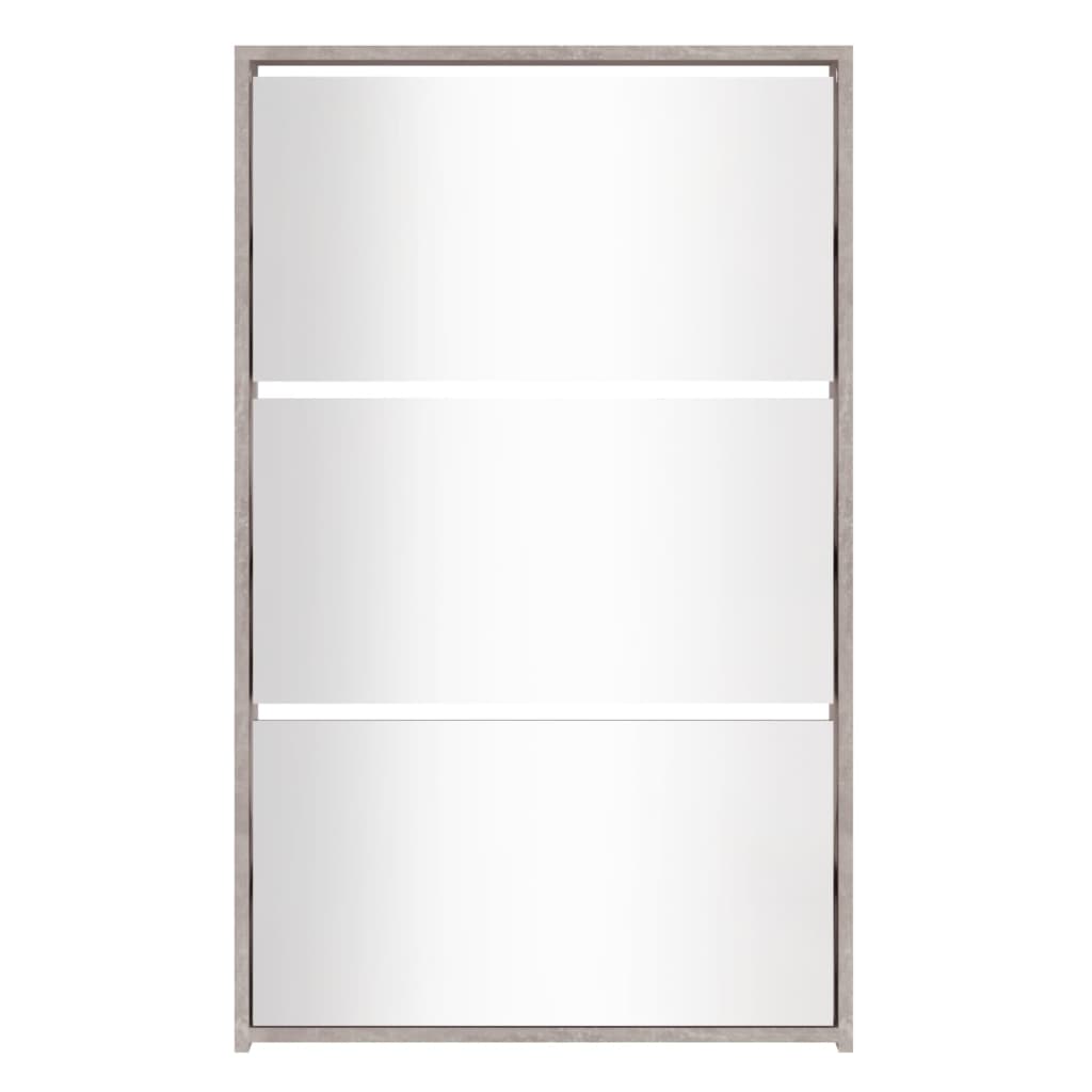 vidaXL Παπουτσοθήκη με Καθρέφτη 3 Επιπέδων Γκρι Σκυρ. 63x17x102,5 εκ.