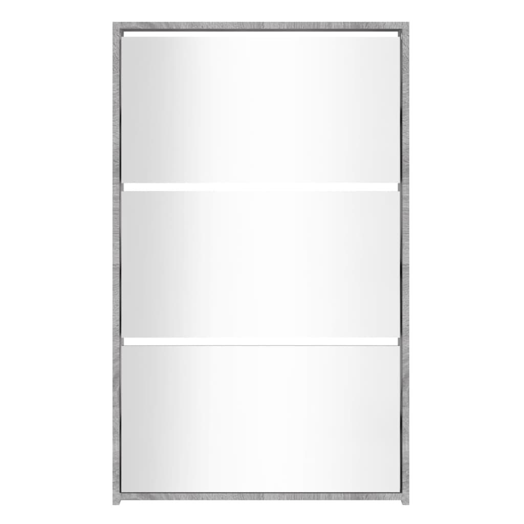 vidaXL Παπουτσοθήκη με Καθρέφτη 3 Επιπέδων Γκρι Sonoma 63x17x102,5 εκ.