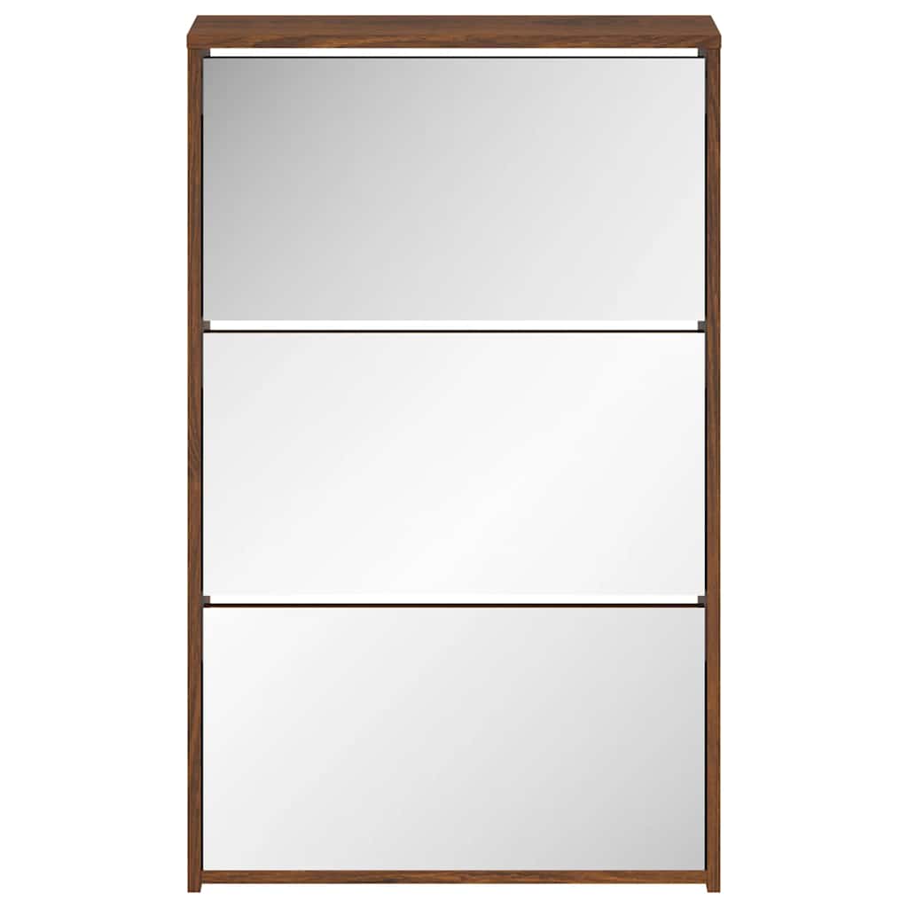 vidaXL Παπουτσοθήκη με Καθρέφτη 3 Επιπέδων Καφέ Δρυς 63x17x102,5 εκ.