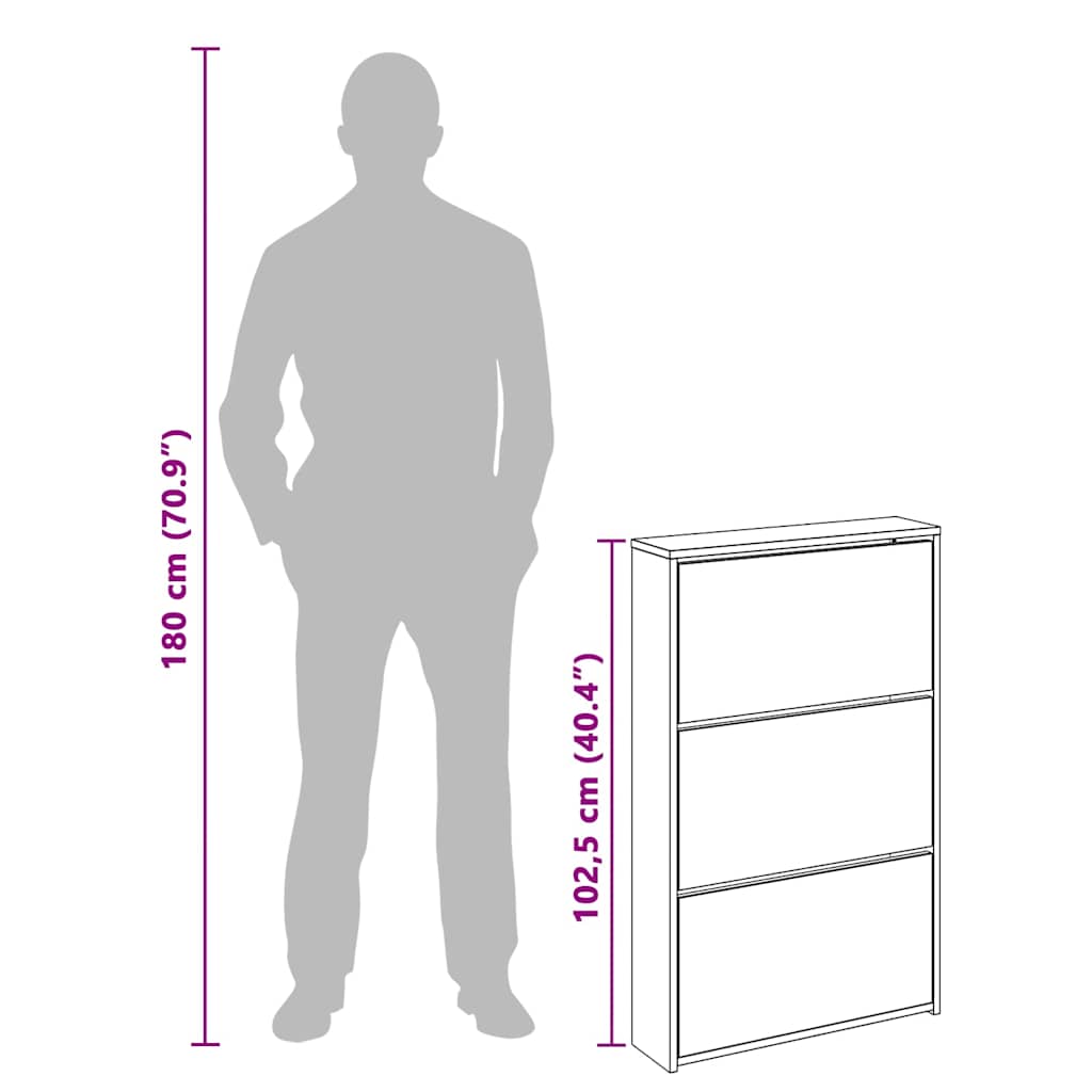 vidaXL Παπουτσοθήκη με Καθρέφτη 3 Επιπέδων Καφέ Δρυς 63x17x102,5 εκ.