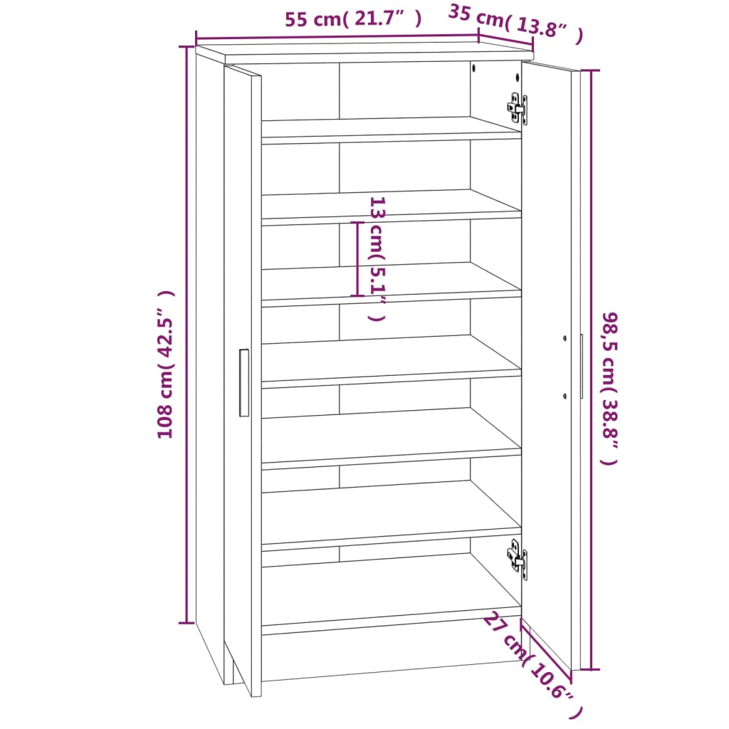 vidaXL Παπουτσοθήκη Γκρι Σκυροδέματος 55x35x108 εκ. Επεξεργασμένο Ξύλο