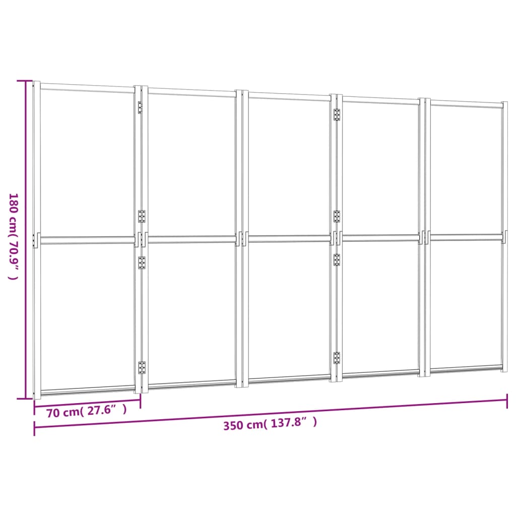 vidaXL Διαχωριστικό Δωματίου με 5 Πάνελ Μαύρο 350 x 180 εκ.