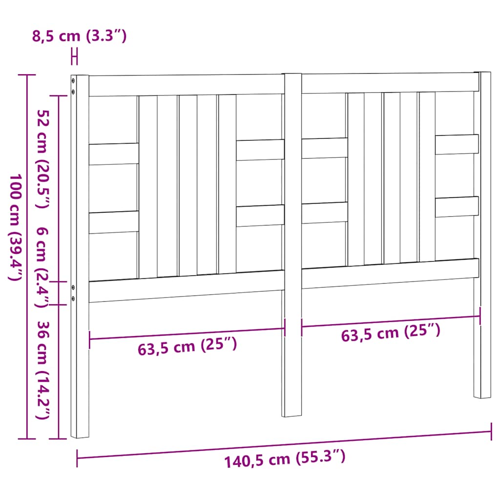 vidaXL Κεφαλάρι Κρεβατιού 141 x 4 x 100 εκ. από Μασίφ Ξύλο Πεύκου