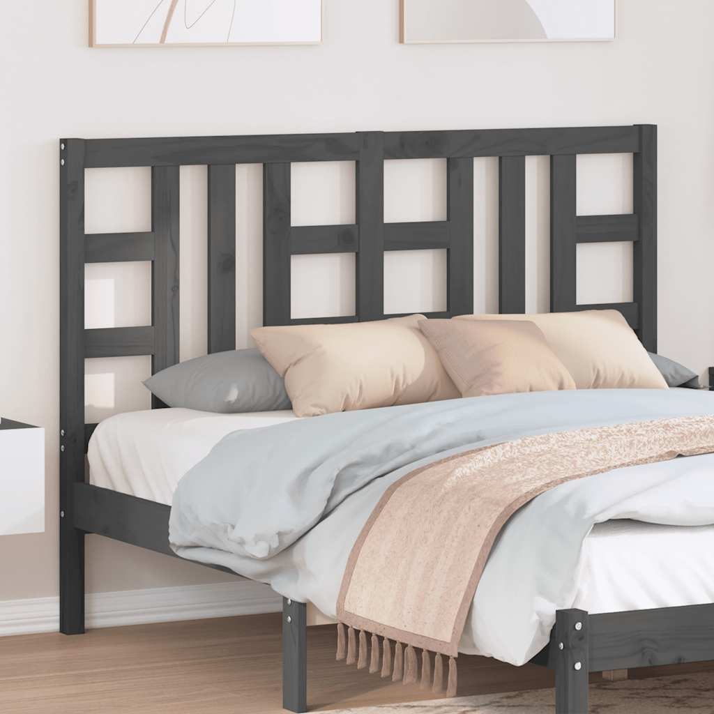 vidaXL Κεφαλάρι Κρεβατιού Γκρι 141 x 4 x 100 εκ. από Μασίφ Ξύλο Πεύκου
