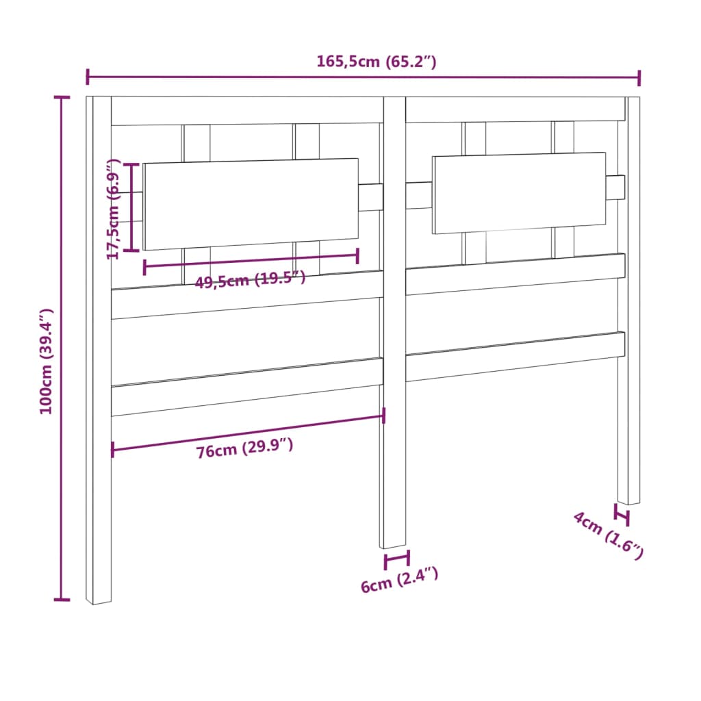 vidaXL Κεφαλάρι Κρεβατιού Μελί 165,5 x 4 x 100 εκ. Μασίφ Ξύλο Πεύκου