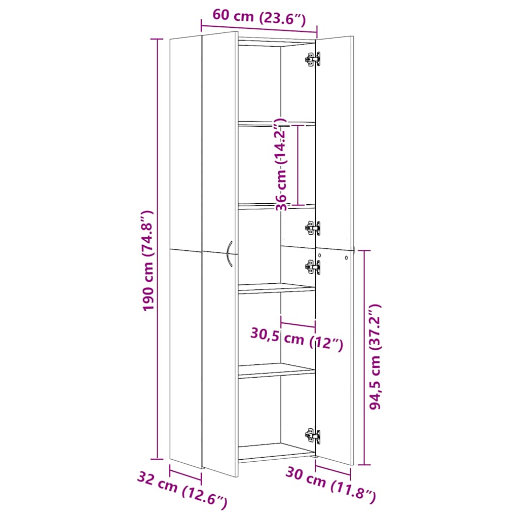 vidaXL Ντουλάπα Γραφείου Καπνιστή Δρυς 60x32x190 εκ. από Επεξεργ. Ξύλο