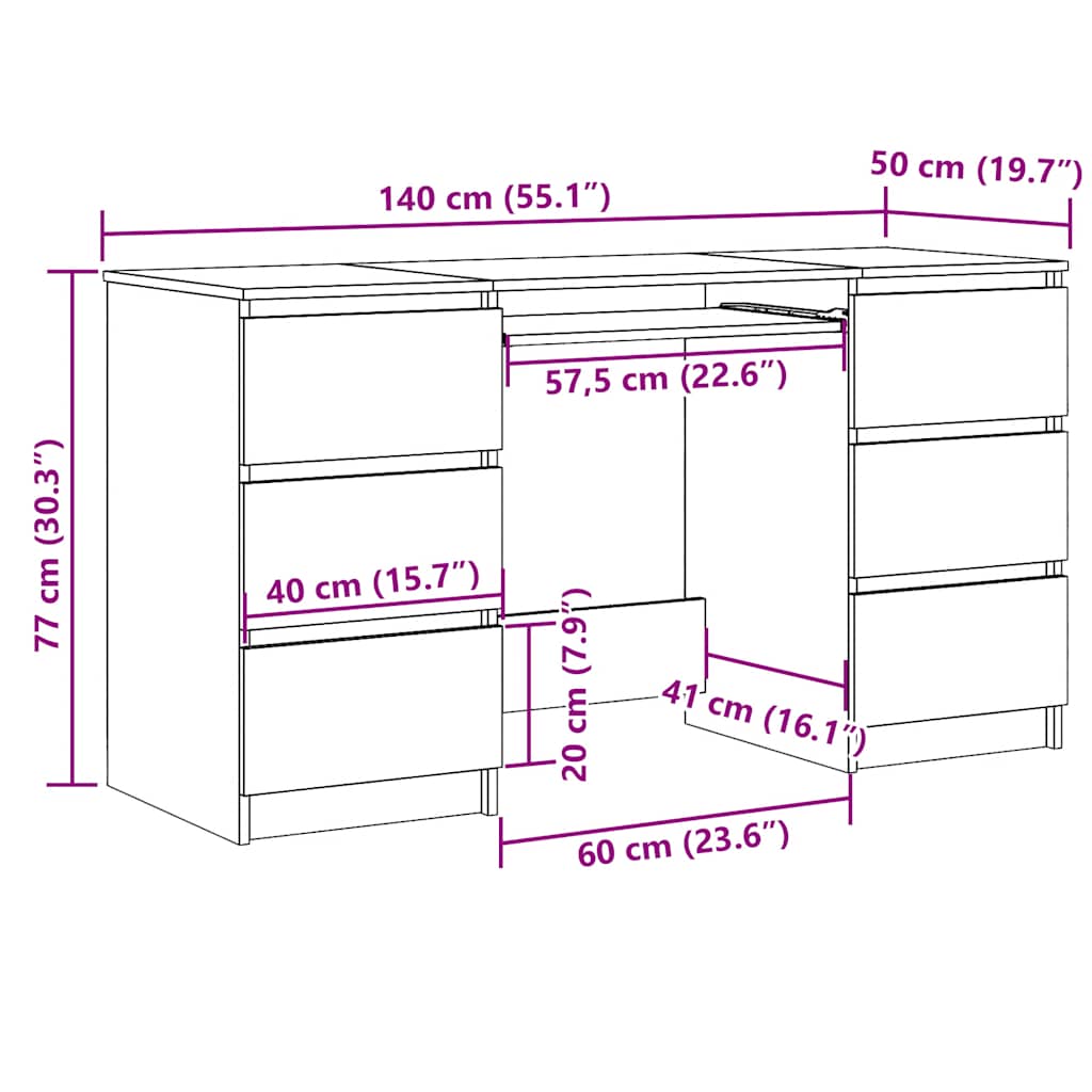 vidaXL Γραφείο Γκρι Sonoma 140 x 50 x 77 εκ. από Επεξεργασμένο Ξύλο