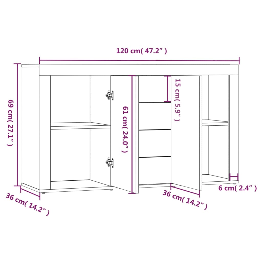 vidaXL Μπουφές Καπνιστή Δρυς 120 x 36 x 69 εκ. από Επεξεργασμένο Ξύλο