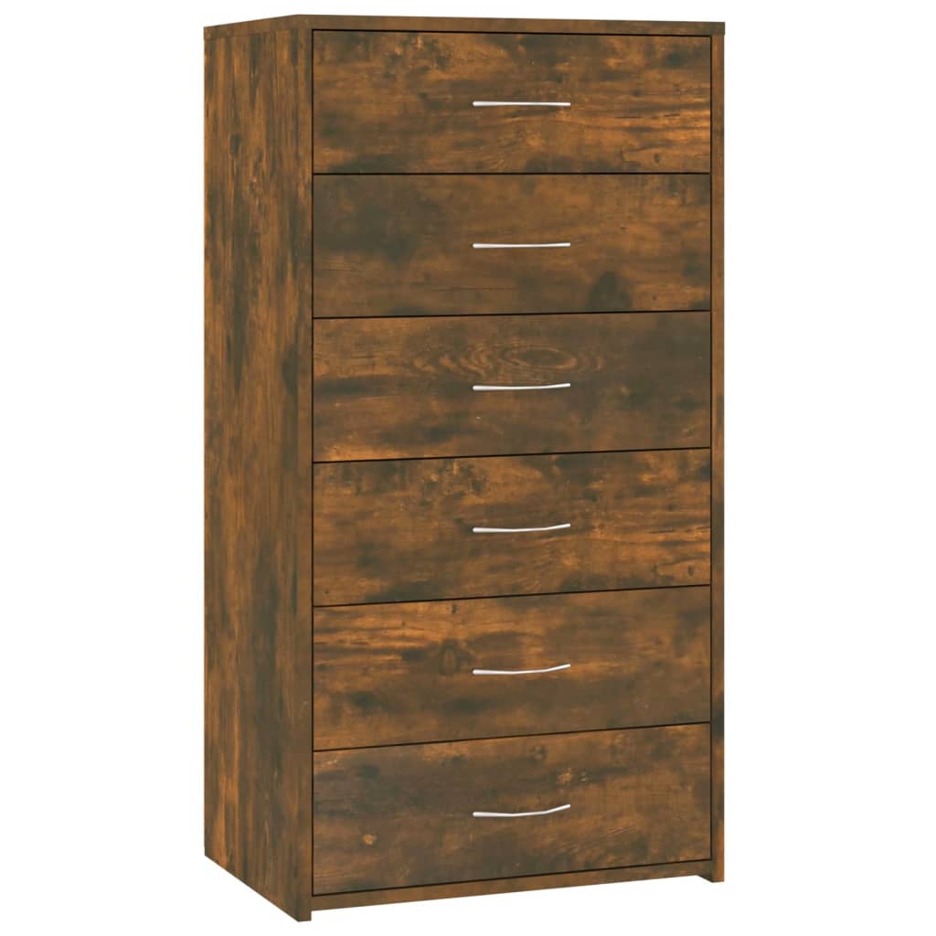 vidaXL Ντουλάπι με 6 Συρτάρια Καπνιστή Δρυς 50x34x96 εκ. Επεξεργ. Ξύλο