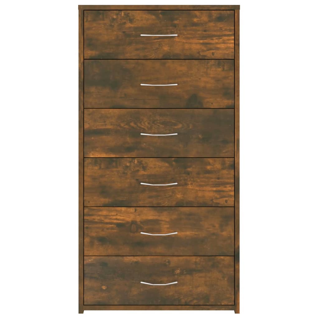 vidaXL Ντουλάπι με 6 Συρτάρια Καπνιστή Δρυς 50x34x96 εκ. Επεξεργ. Ξύλο