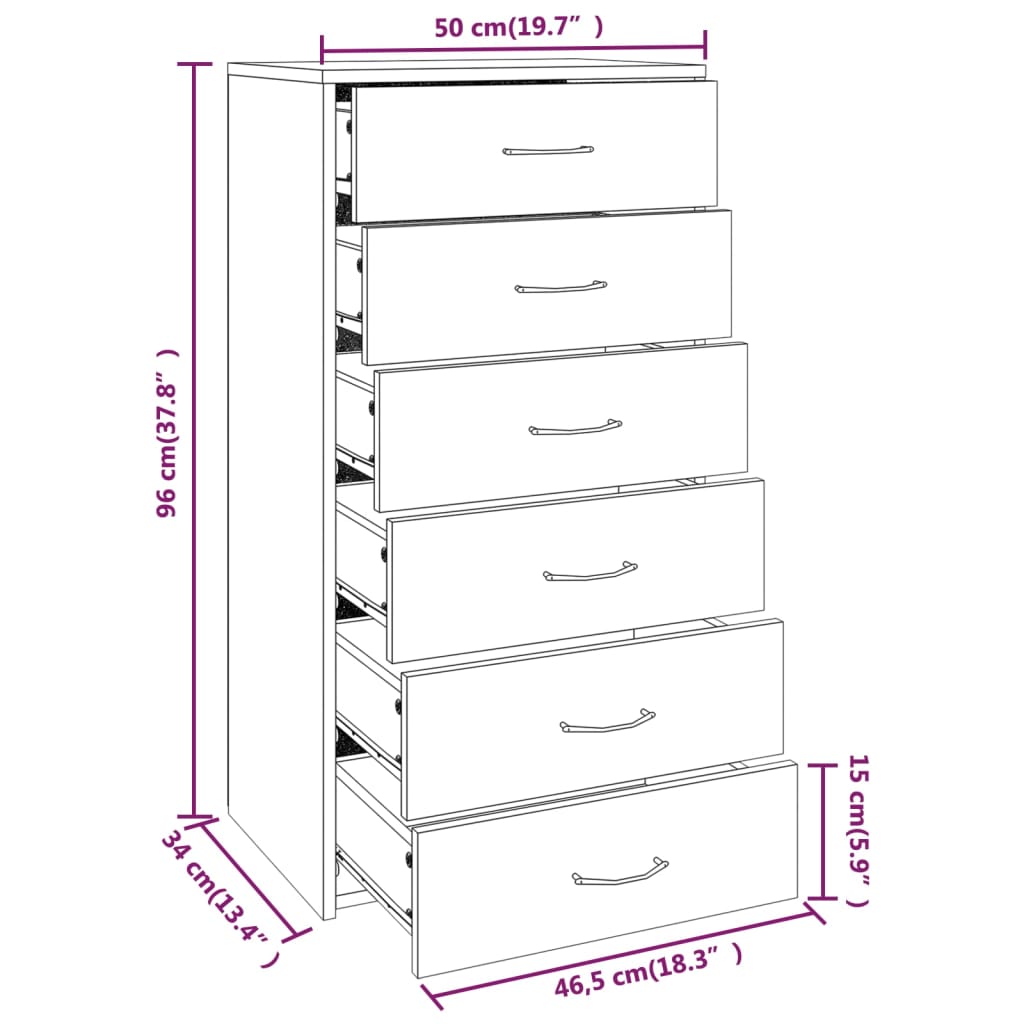 vidaXL Ντουλάπι με 6 Συρτάρια Καπνιστή Δρυς 50x34x96 εκ. Επεξεργ. Ξύλο