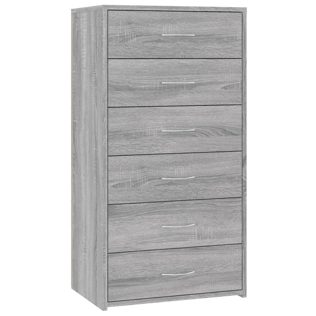 vidaXL Ντουλάπι με 6 Συρτάρια Γκρι Sonoma 50x34x96 εκ. Επεξεργ. Ξύλο