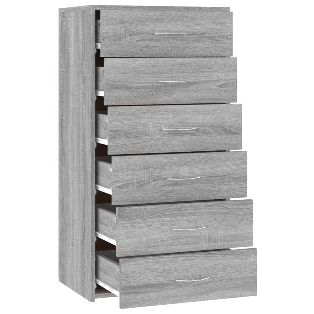 vidaXL Ντουλάπι με 6 Συρτάρια Γκρι Sonoma 50x34x96 εκ. Επεξεργ. Ξύλο