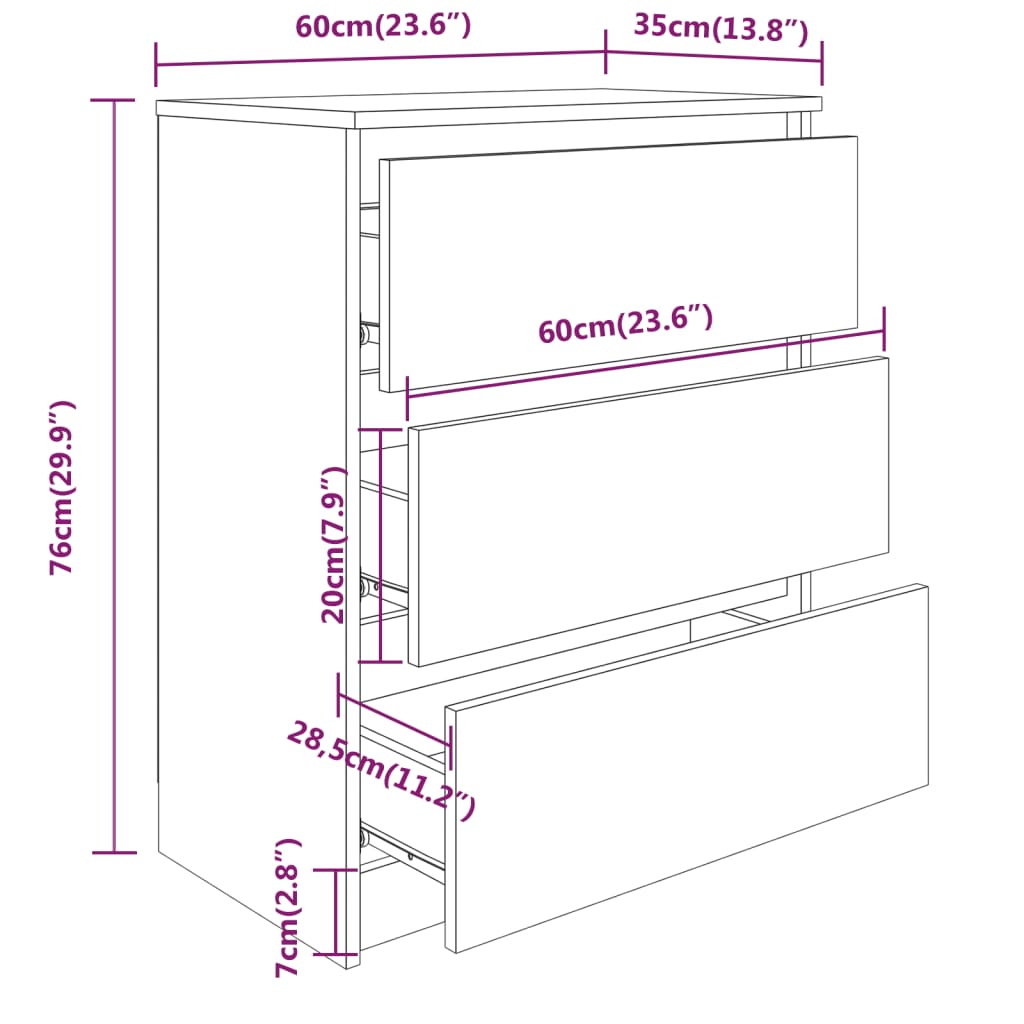 vidaXL Συρταριέρα Γκρι Sonoma 60 x 35 x 76 εκ. από Επεξεργασμένο Ξύλο
