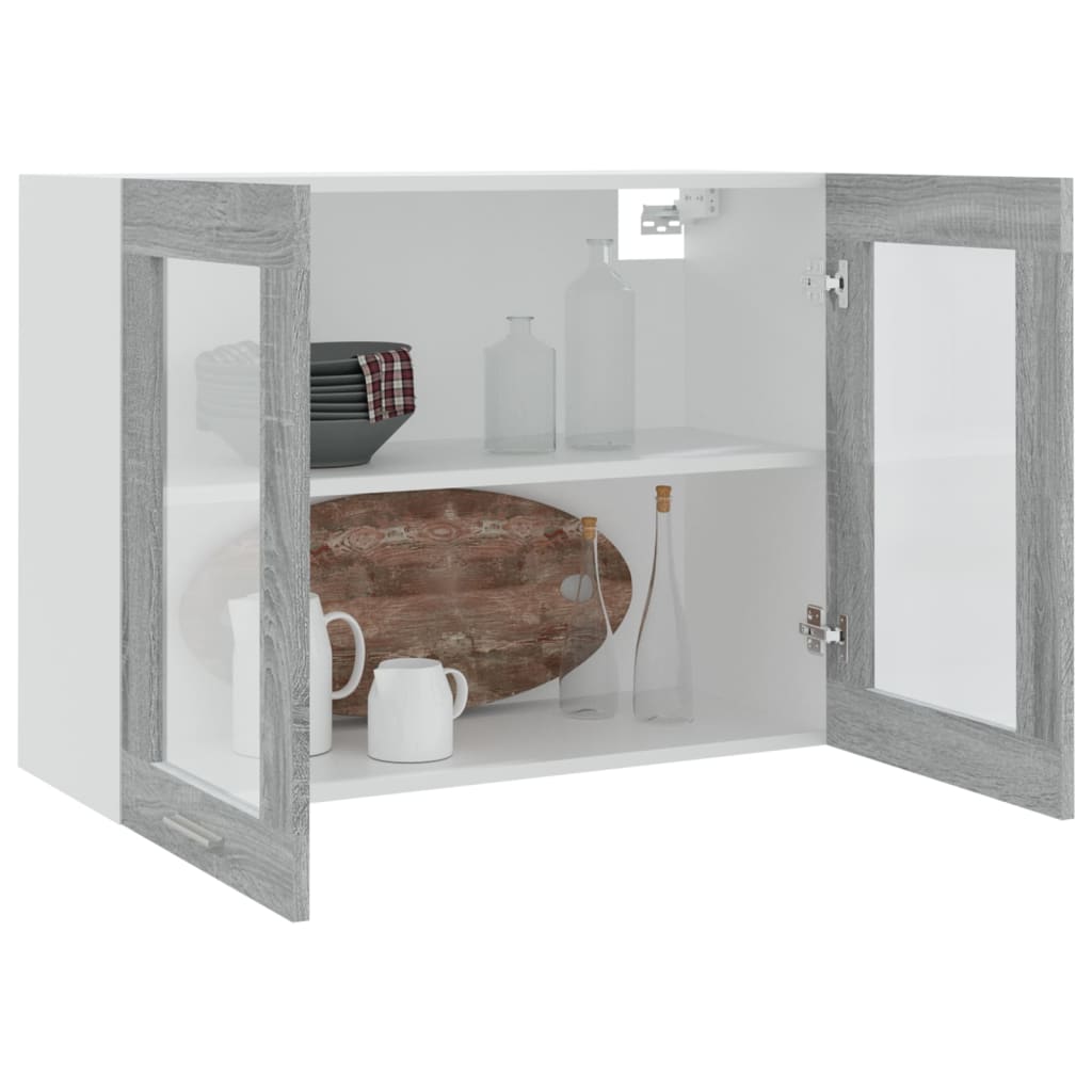 vidaXL Κρεμαστό Γυάλινο Ντουλάπι "Lyon" Γκρι Sonoma 80x31x60 εκ. από Τεχνητό Ξύλο