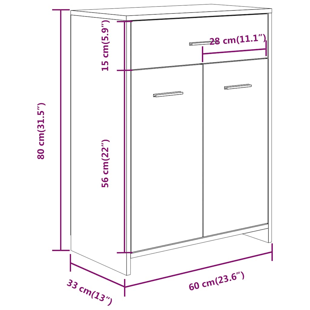 vidaXL Ντουλάπι Μπάνιου Καφέ Δρυς 60 x 33 x 80 εκ. Επεξεργασμένο Ξύλο