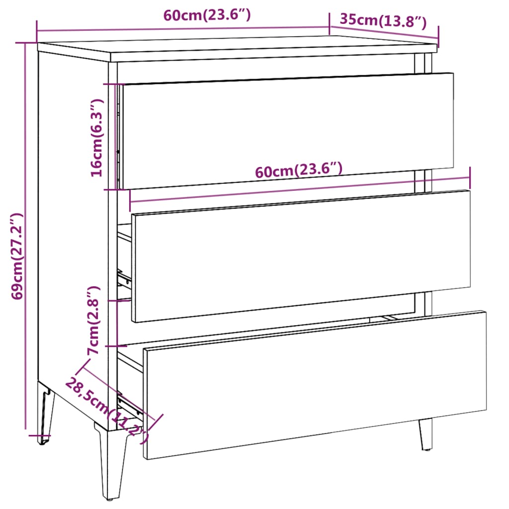 vidaXL Συρταριέρα Γκρι Sonoma 60 x 35 x 69 εκ. από Επεξεργασμένο Ξύλο