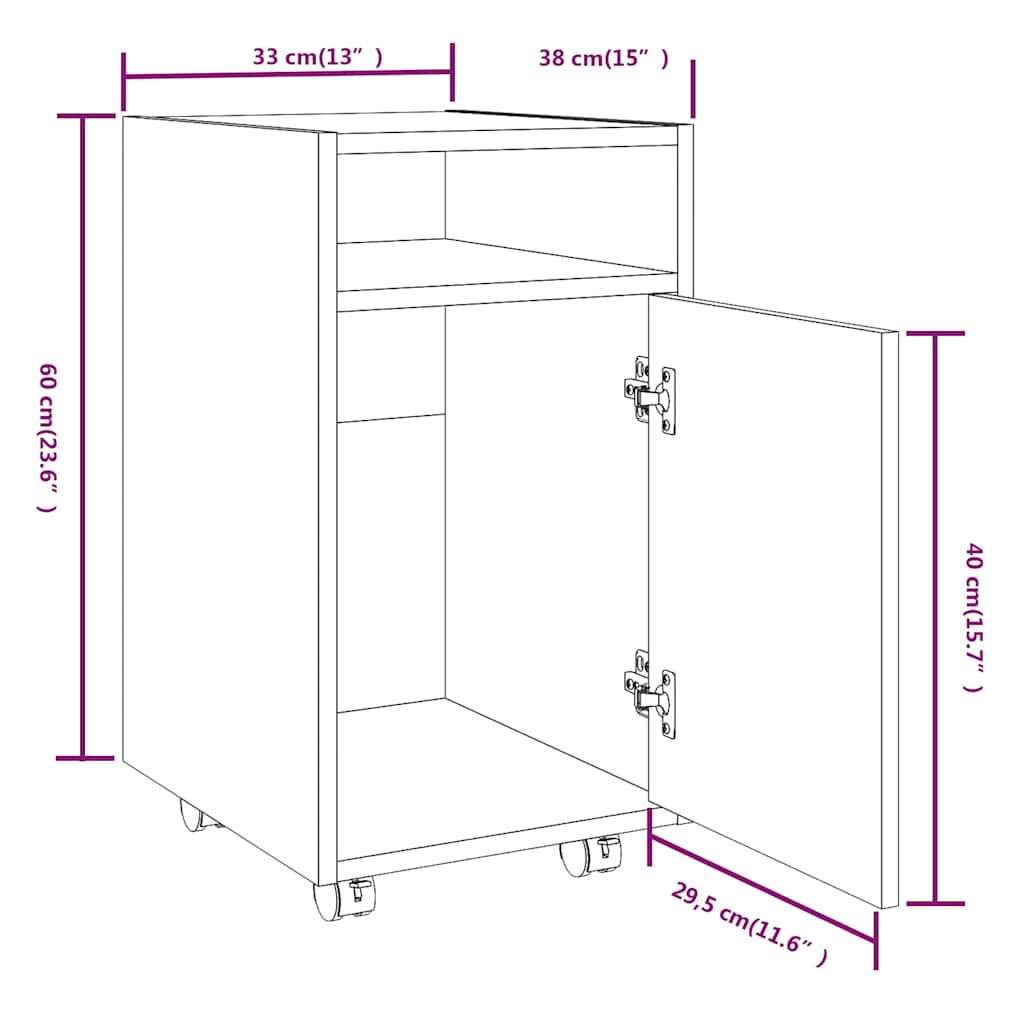 vidaXL Ντουλάπι με Ροδάκια Καφέ Δρυς 33x38x60 εκ. Επεξεργασμένο ξύλο