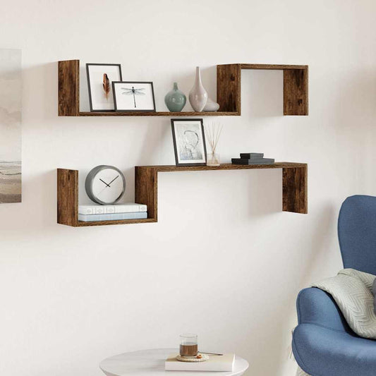 vidaXL Ράφια Τοίχου 2 τεμ. Καπνιστή Δρυς 100x15x20 εκ. Επεξεργ. Ξύλο