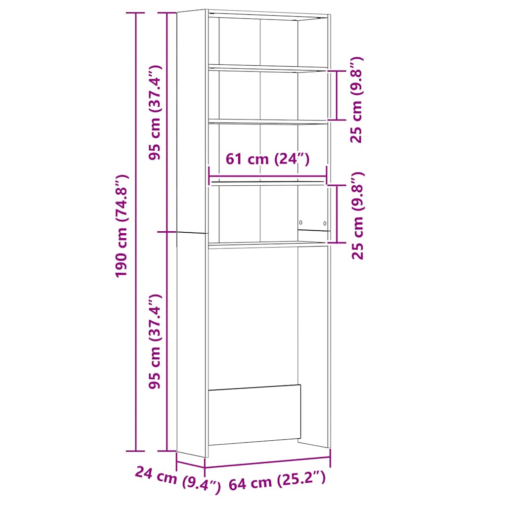 vidaXL Ντουλάπι Πλυντηρίου Καπνιστή Δρυς 64 x 24 x 190 εκ.