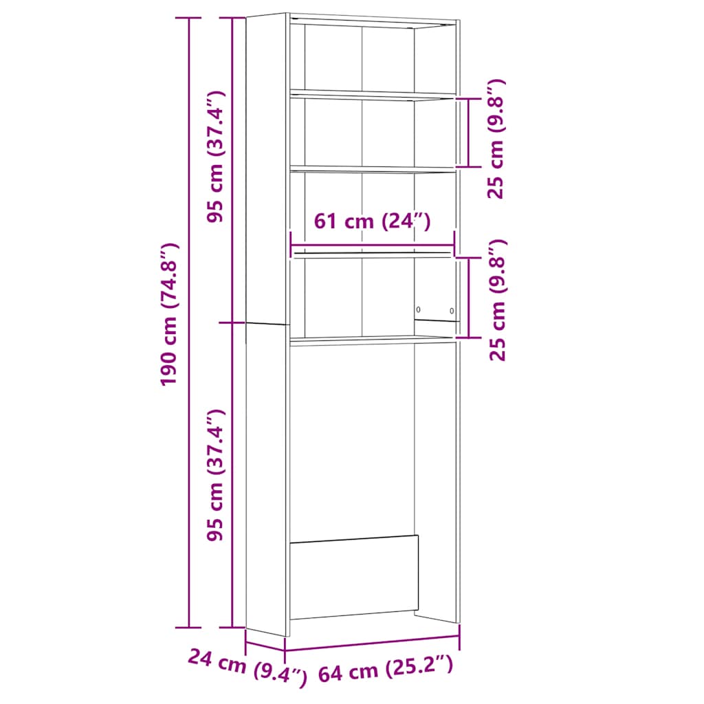 vidaXL Ντουλάπι Πλυντηρίου Γκρι Sonoma 64 x 24 x 190 εκ.