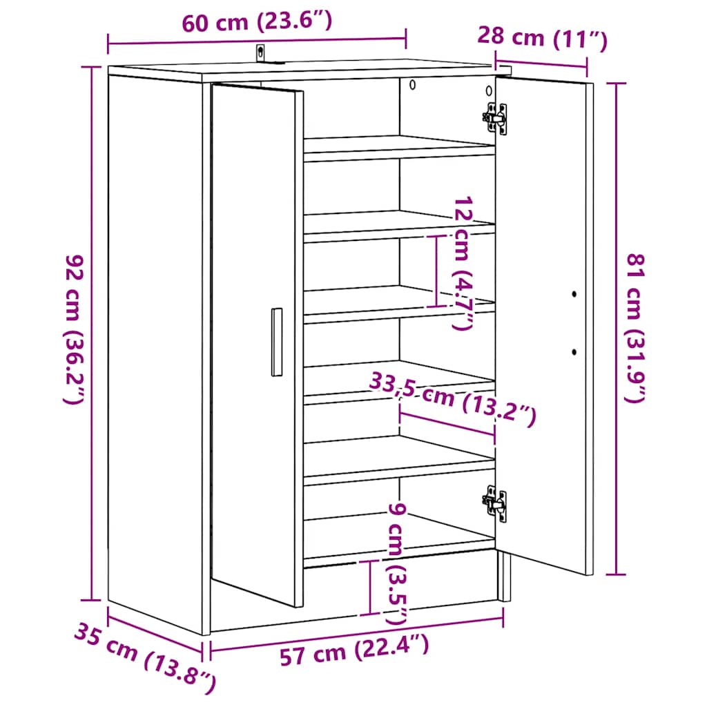vidaXL Παπουτσοθήκη Γκρι Sonoma 60 x 35 x 92 εκ. Επεξεργασμένο Ξύλο