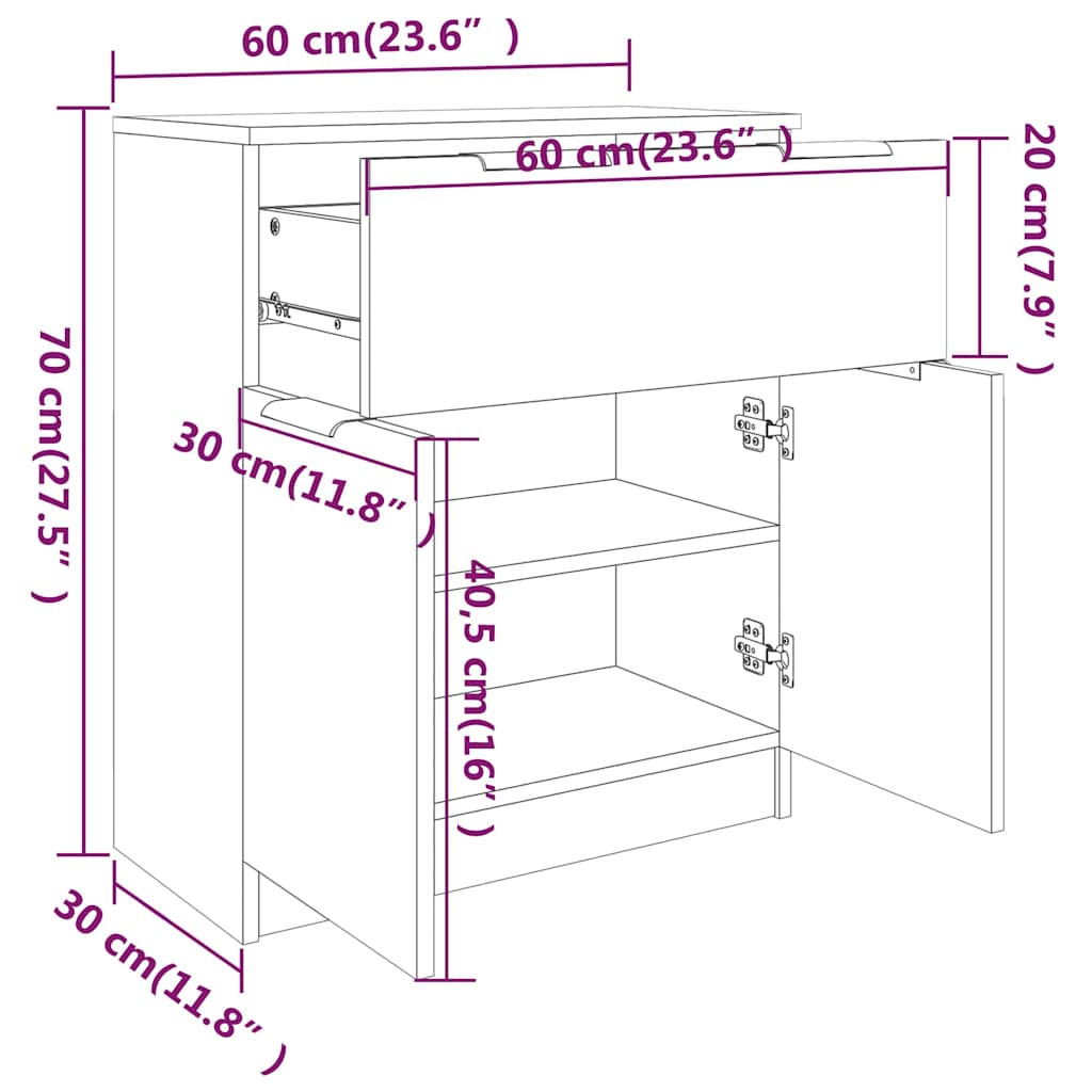 vidaXL Ντουλάπι Μαύρο 60 x 30 x 70 εκ. από Επεξεργασμένο Ξύλο