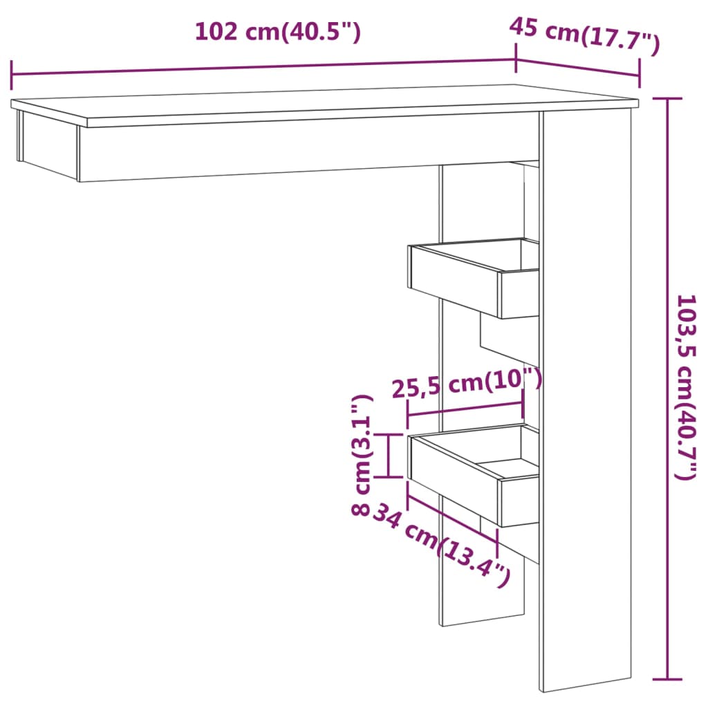 vidaXL Τραπέζι Μπαρ Τοίχου Γκρι Σκυροδ. 102x45x103,5 εκ. Επεξεργ. Ξύλο