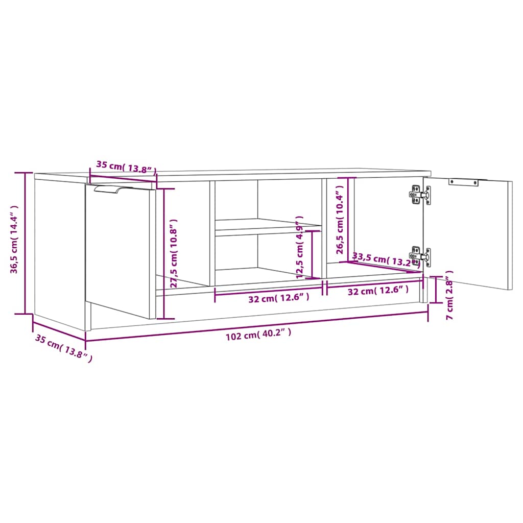 vidaXL Έπιπλο Τηλεόρασης Γκρι Sonoma 102x35x36,5εκ. Επεξεργασμένο Ξύλο