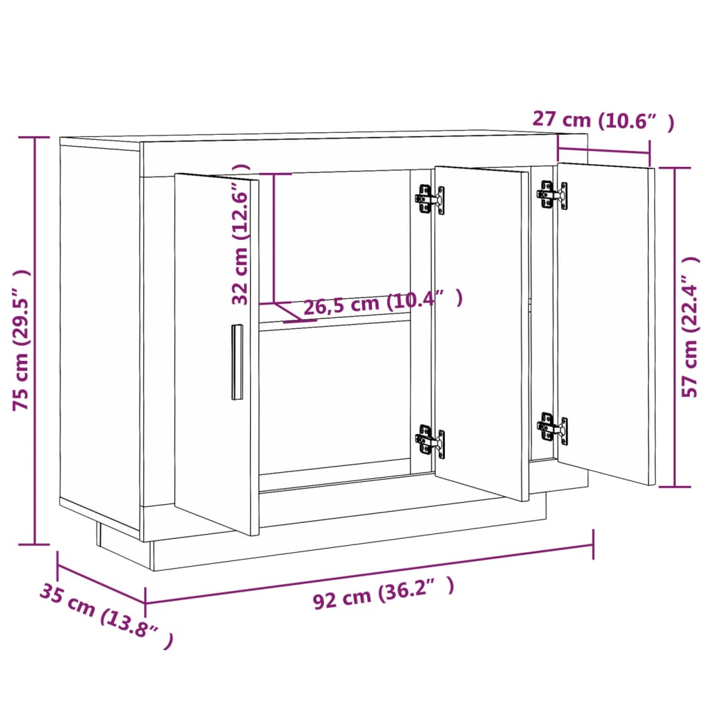 vidaXL Ντουλάπι Γκρι Sonoma 92 x 35 x 75 εκ. από Επεξεργασμένο Ξύλο