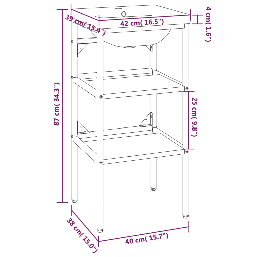 vidaXL Σκελετός Νιπτήρα Μπάνιου με Εντοιχισμένο Νιπτήρα Λευκό Σίδερο