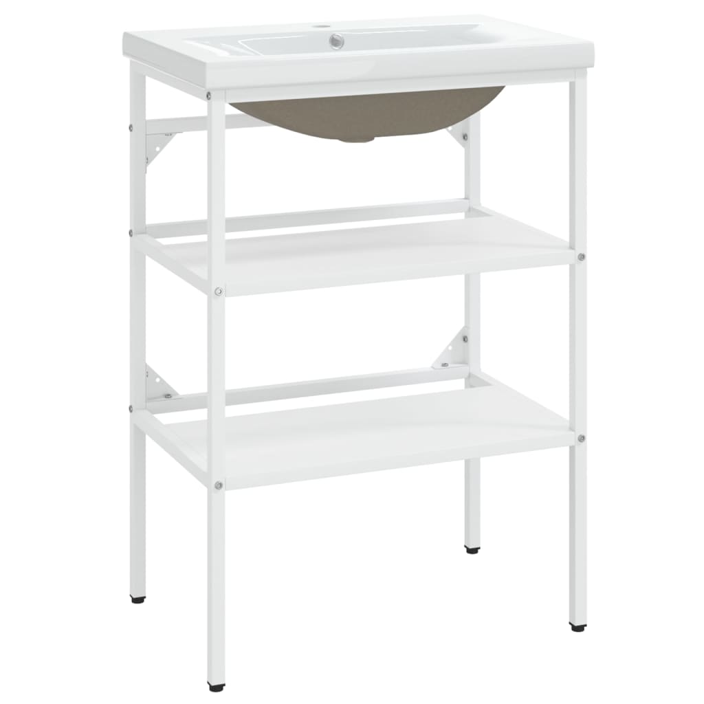 vidaXL Σκελετός Νιπτήρα Μπάνιου με Εντοιχισμένο Νιπτήρα Λευκό Σίδερο