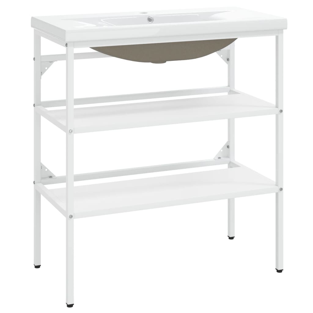 vidaXL Σκελετός Νιπτήρα Μπάνιου με Εντοιχισμένο Νιπτήρα Λευκό Σίδερο