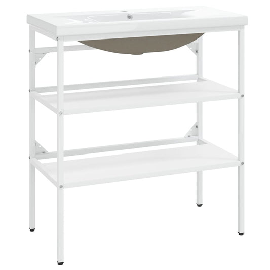 vidaXL Σκελετός Νιπτήρα Μπάνιου με Εντοιχισμένο Νιπτήρα Λευκό Σίδερο