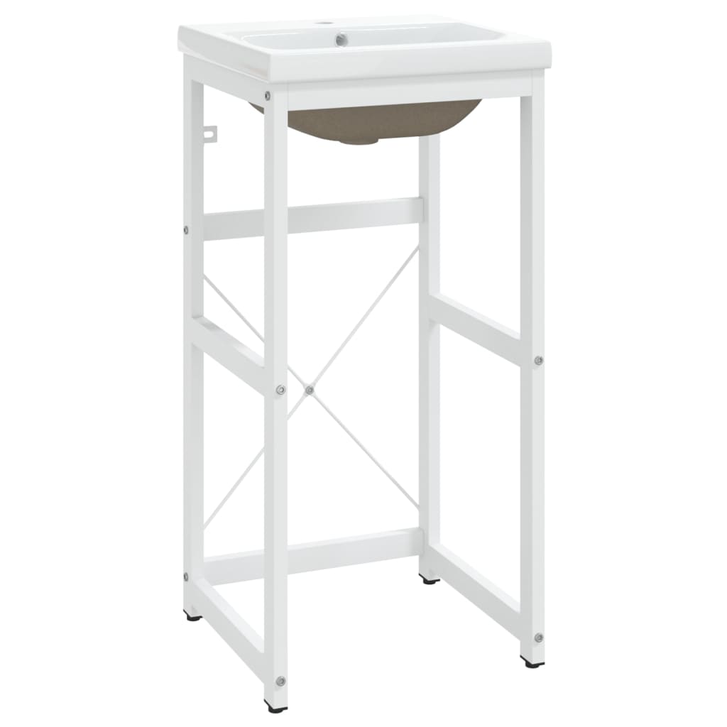 vidaXL Σκελετός Νιπτήρα Μπάνιου με Εντοιχισμένο Νιπτήρα Λευκό Σίδερο