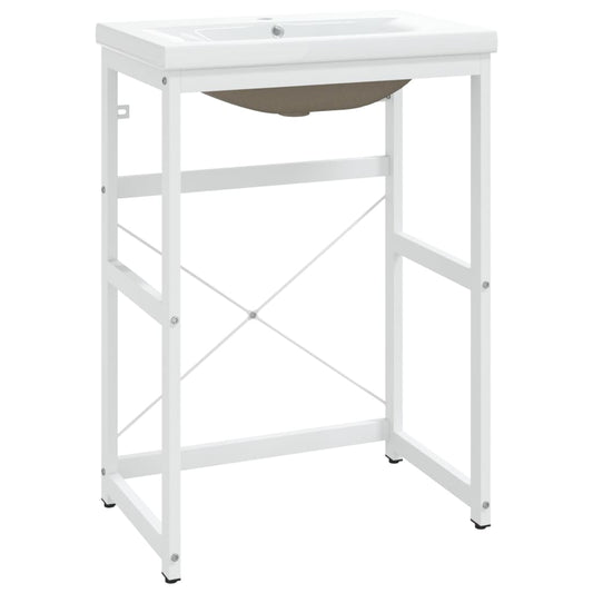 vidaXL Σκελετός Νιπτήρα Μπάνιου με Εντοιχισμένο Νιπτήρα Λευκό Σίδερο