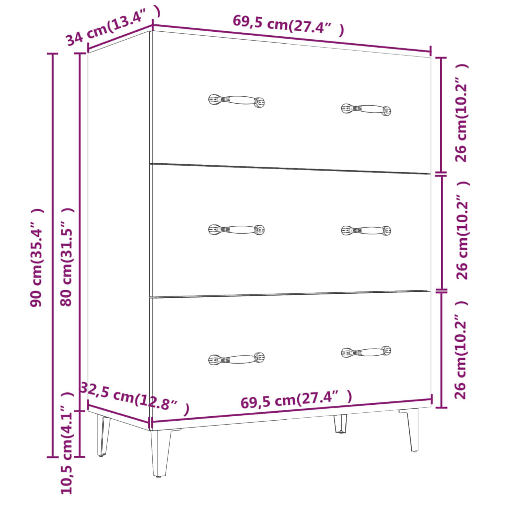 vidaXL Ντουλάπι Sonoma Δρυς 69,5 x 34 x 90 εκ. από Επεξεργασμένο Ξύλο