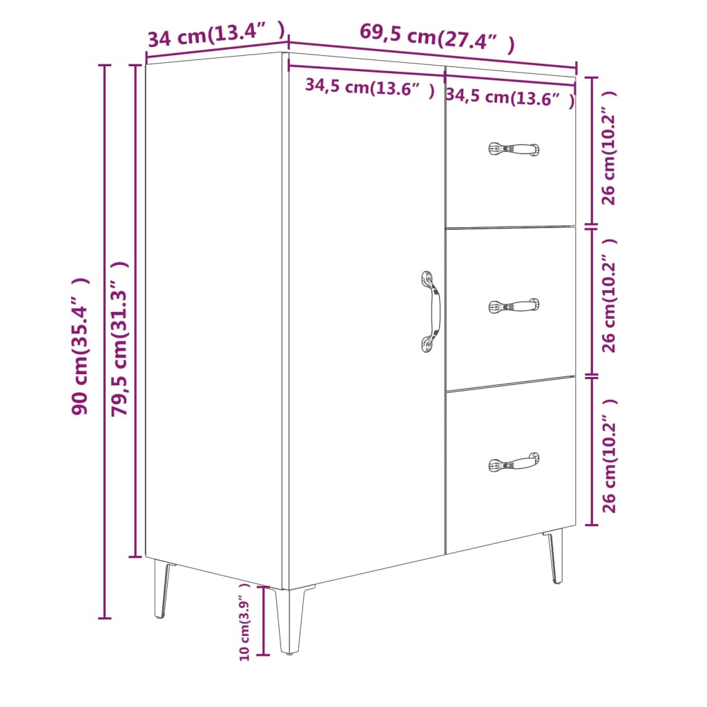 vidaXL Ντουλάπι Γκρι Σκυροδέματος 69,5x34x90 εκ. Επεξεργασμένο Ξύλο